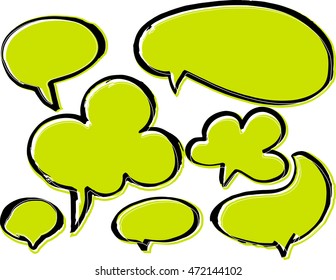 Empty speech bubbles. Brush drawing. Green color on a white background, vector illustration.