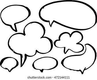 Empty speech bubbles. Brush drawing. Black color on a white background, vector illustration.