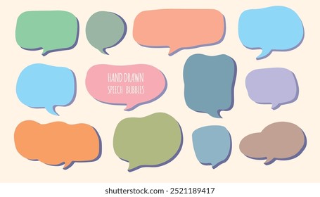 Empty speech bubbles colourful, hand drawn, decor, sticker, template, web, chat, phone, vector