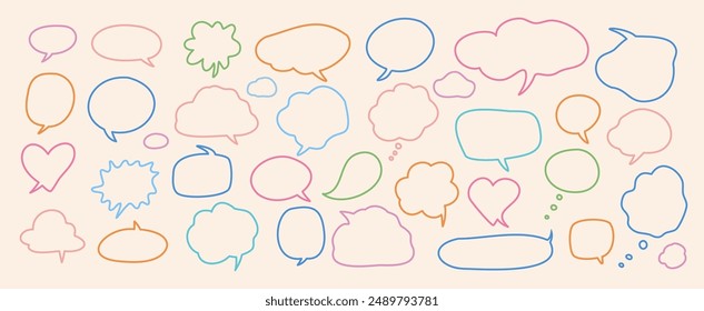 Empty speech bubbles with editable stroke illustrations set on beige background. Speech balloons templates for communication vector icons bundle