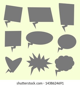 empty speech bubbles set with different shape; blank grey cartoon chat box for add talk or words isolated on light green background. vector illustration 