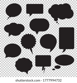 empty speech bubbles set on checked transparent background. Vector illustration. Eps 10 vector file.
