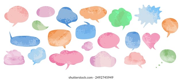 Empty speech bubbles in watercolor style, illustrations set on white background in watercolor  style. Speech balloons templates for communication vector icons bundle