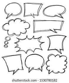 Empty speech comic bubbles - ballon text for comic and illustration, hand drawing, black color - vector stock eps 10