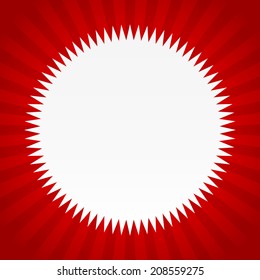 Empty spiky shape on red with rays