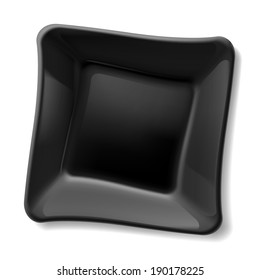 Empty square black plate isolated on white background