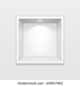 Empty Square Niche Shelf Display In The Wall. To Present Your Product. Mock Up. 3D Illustration. Ready For Your Design. Advertising. Vector EPS10