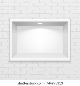 Empty Square Niche Shelf Display In The Brick Wall. To Present Your Product. Mock Up. 3D Illustration. Vector EPS10