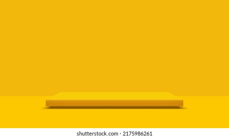 Empty square pedestal for product displays on yellow background. Minimal style. Vector illustration.