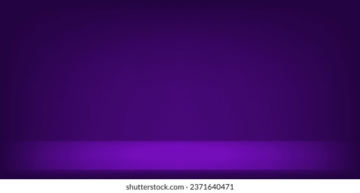 Empty square pedestal for product displays with lighting on purple studio background. Banner for advertise product on website.