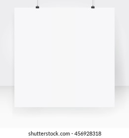 Empty Square Poster Card On Gray Background. Folded Paper Mockup, Billboard Poster, Empty Blank, A4 Bulletin Paper, Vector eps-10.