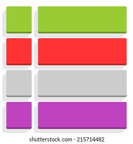 Empty square and rounded rectangle icon with long gray shadow on white background in simple flat style. Set 02 green, red, gray, violet colors button. Vector illustration web design element in 8 eps