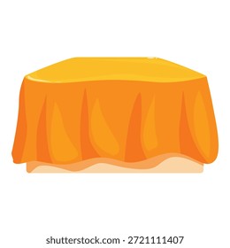 Mesa cuadrada vacía cubierta con mantel naranja, lista para fiesta, evento o celebración