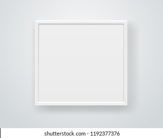 Empty Square White Frame On A Wall. Vector Template