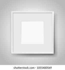 Empty squre white frame with passepartout on gray background, border for your creative project, mock-up sample, picture on the wall, vector design object