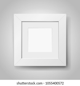 Empty squre white frame with passepartout on gray background, border for your creative project, mock-up sample, picture on the wall, vector design object