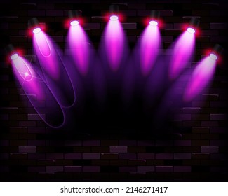 Empty stage, blue and pink, purple neon, abstract background. Rays of searchlights, light, abstract tunnel corridor