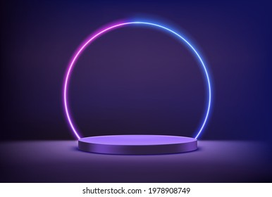 Empty stage with circle neon lighting 