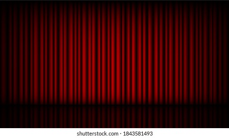 Estadio vacío con cortina de teatro roja cerrada, ilustración vectorial