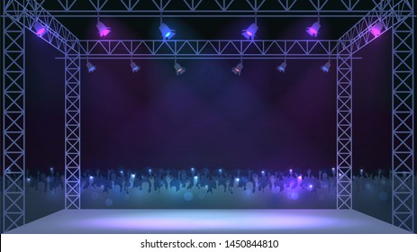 Empty Stage, Crowd Of Fans, Rock Concert, Music Festival