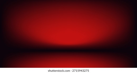 Empty stage glowing red color light on black background. Space for selling products on the website. Empty room with spotlight effect. Vector illustration