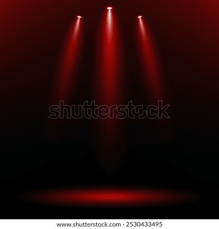 Empty stage glowing red color light on dark red background. Space for selling products on the website. Empty room with spotlight effect. Vector illustration