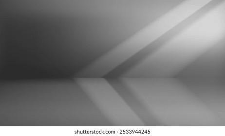 Empty stage with grey wall and sun beam. 3d vector 16:9 wide background for product design