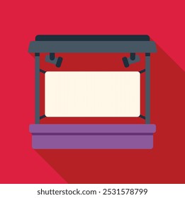 Empty stage is illuminated by spotlights shining on a blank banner, ready for your message