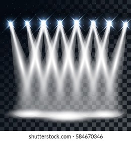 Empty Stage Illuminated with Spotlights and Sparkles on Transparent Background. 3D Vector Rendering