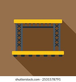 El escenario vacío con la construcción del metal está parado en el fondo marrón, concepto del entretenimiento