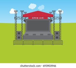 Empty Stage For Open Air Festival, Vector Illustration