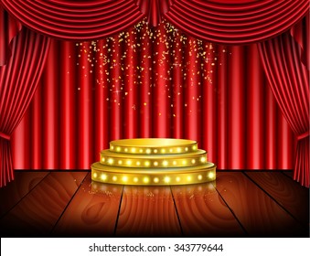 Empty stage with red curtain background .vector