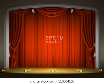 Empty stage with red curtain in expectation of performance EPS 10