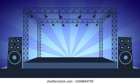 Empty stage, scene, rock concert, music festival, night club