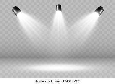 
Estadio vacío con focos. Dispositivos de iluminación en un fondo transparente.
