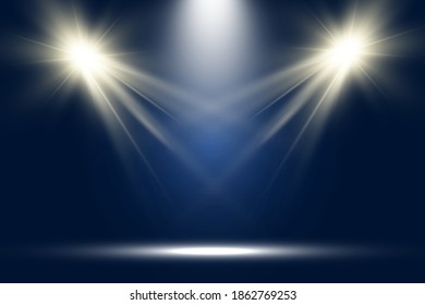 Empty stage with spotlights. Lighting devices on a transparent background.