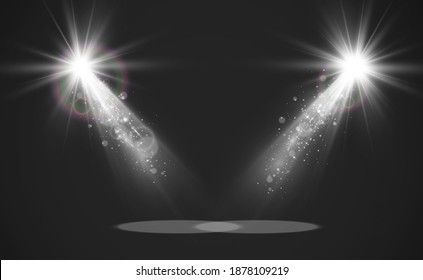 Empty stage with spotlights. Lighting devices on a transparent background.	
