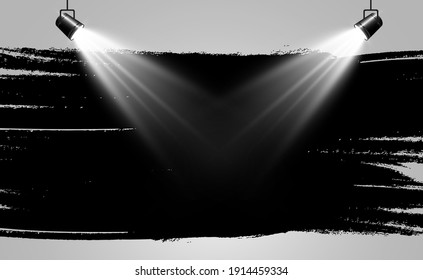 Estadio vacío con focos. Dispositivos de iluminación en un fondo transparente.