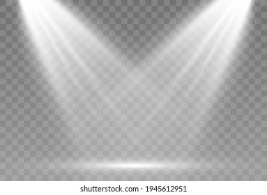 Estadio vacío con focos. Dispositivos de iluminación en un fondo transparente.
