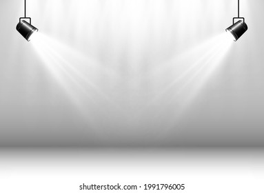 	
Empty stage with spotlights. Lighting devices on a transparent background.	
