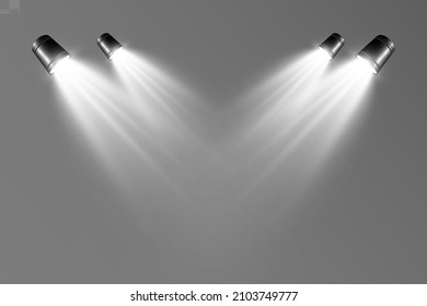 Empty stage with spotlights. Lighting devices on a transparent background.