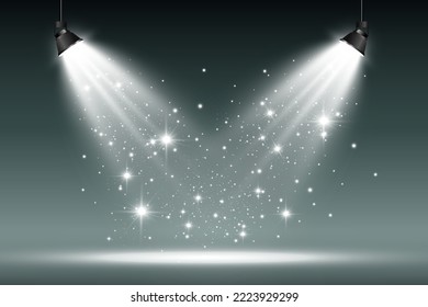 Empty stage with spotlights. Lighting devices on a transparent background.