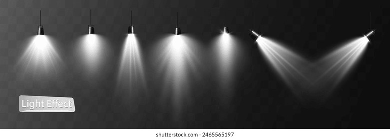 Empty stage with spotlights. Lighting devices on a transparent background.