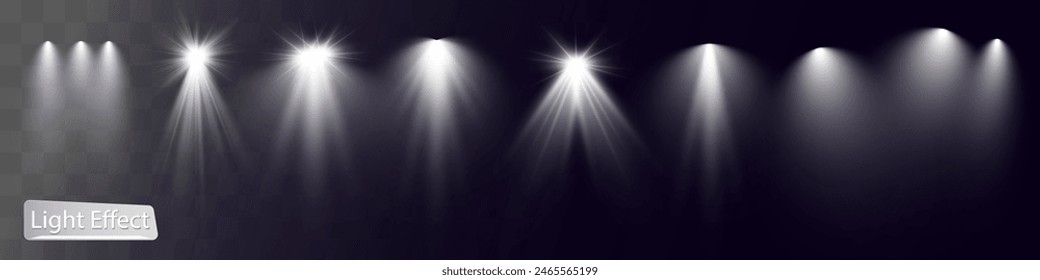 Empty stage with spotlights. Lighting devices on a transparent background.