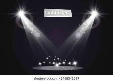 Empty stage with spotlights. Lighting devices on a transparent background