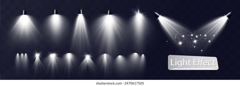 Empty stage with spotlights. Lighting devices on a transparent background	
