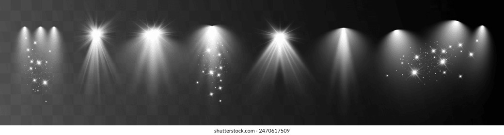 Empty stage with spotlights. Lighting devices on a transparent background	
