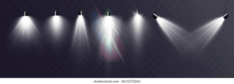 Empty stage with spotlights. Lighting devices on a transparent background.EPS