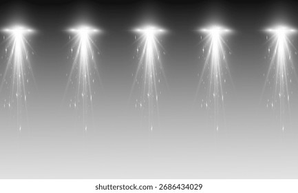 Escenario vacío con focos. Dispositivos de iluminación sobre un fondo transparente. Ilustración vectorial