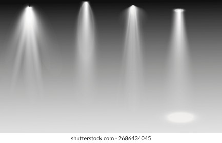 Escenario vacío con focos. Dispositivos de iluminación sobre un fondo transparente